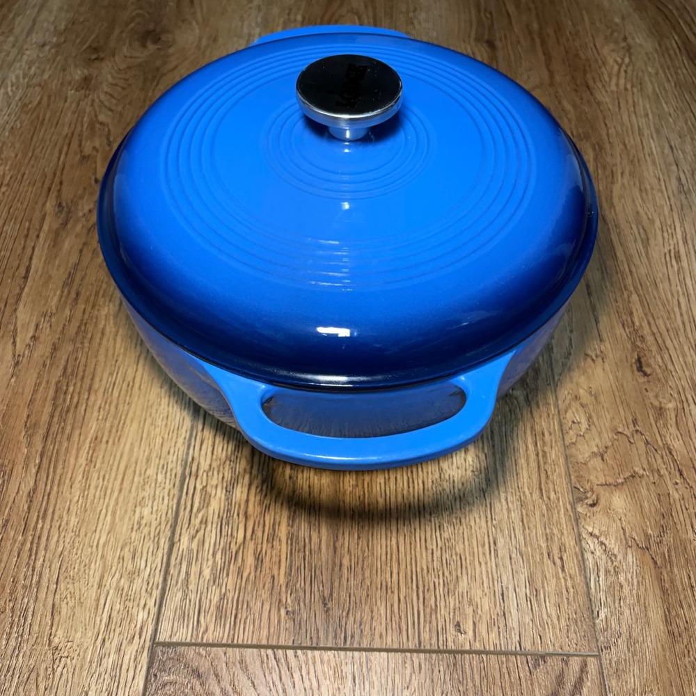 Lodge Caribbean Blue Cast Iron Large 6 Quart Enameled Dutch Oven With Lid READ - Picture 9 of 10